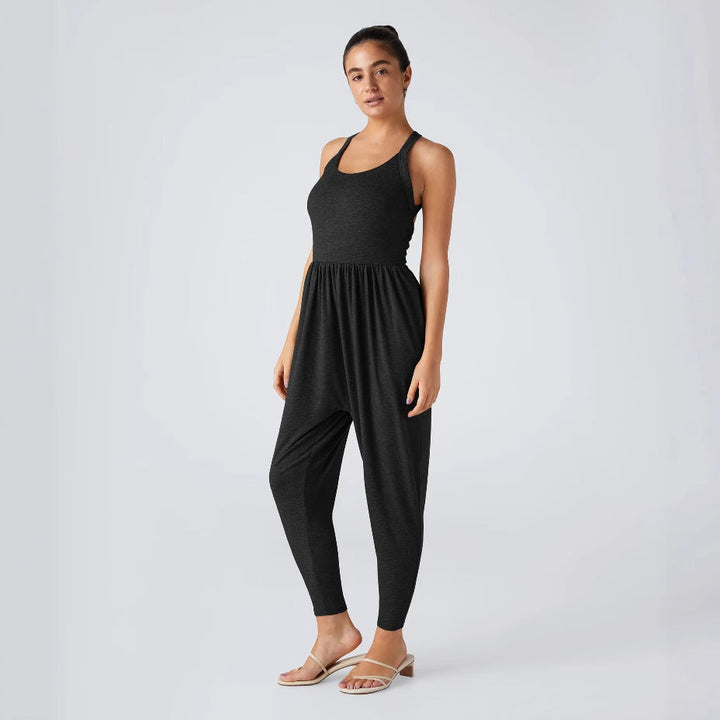 Damen nan lässiger Jersey-Overall mit Racerback, smockierter Taille und seitlichen Eingrifftaschen Drune