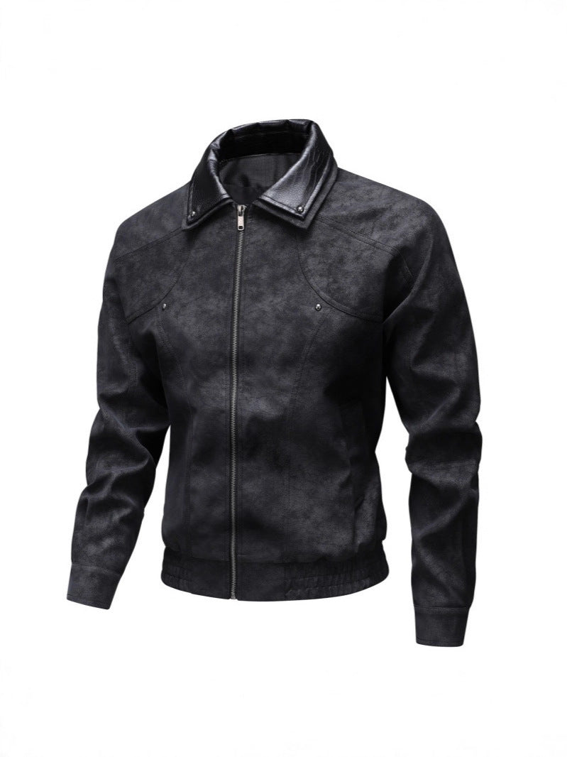 Herren Vintage-inspirierte Kunstleder-Blousonjacke mit kontrastkragen Drune
