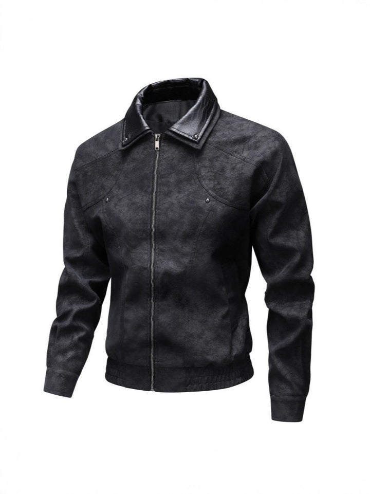 Herren Vintage-inspirierte Kunstleder-Blousonjacke mit kontrastkragen Drune