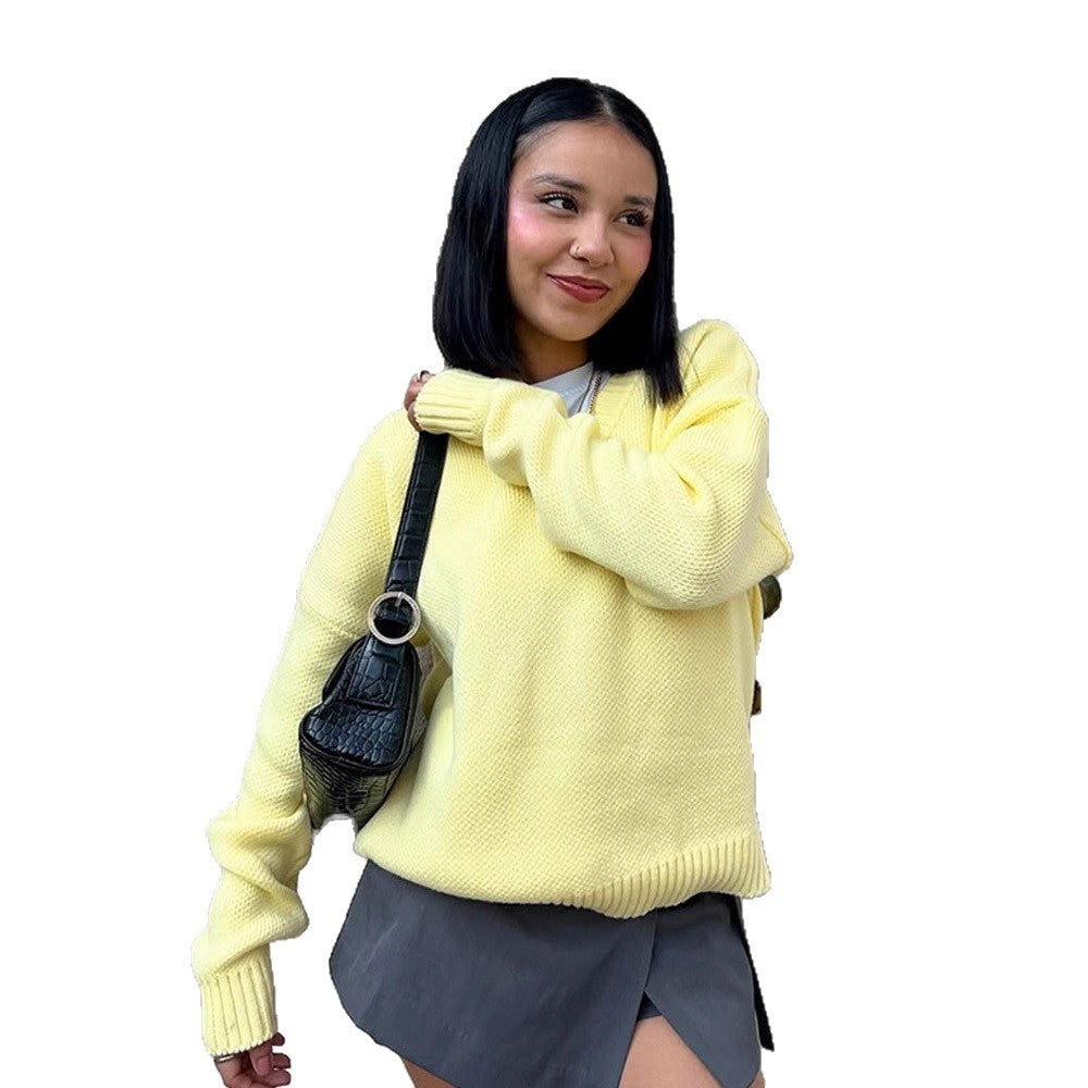 Damen Oversize V-Ausschnitt Feinstrickpullover mit strukturierter Maschenoptik und gerippten Bündchen Drune