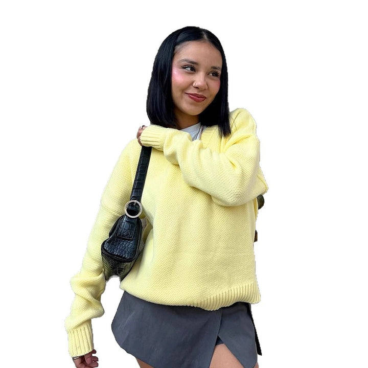 Damen Oversize V-Ausschnitt Feinstrickpullover mit strukturierter Maschenoptik und gerippten Bündchen Drune