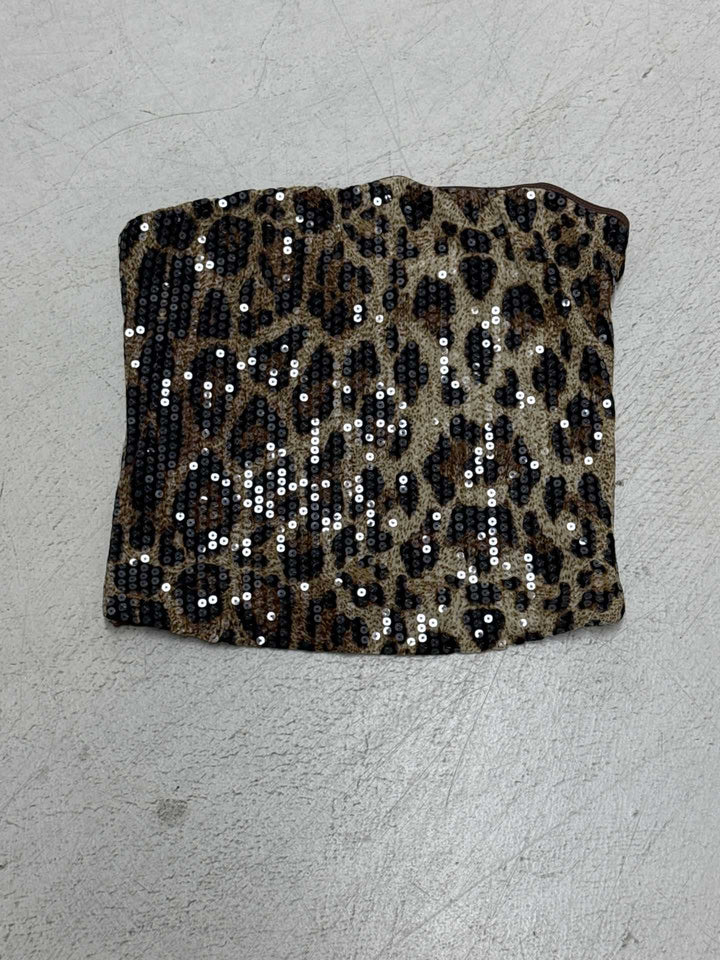 Damen Glamouröses Leopardenmuster Oberteil mit Pailletten Drune