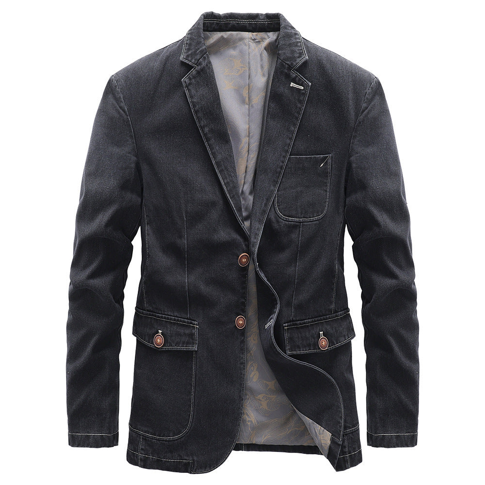 Herren Jeansblazer im Vintage‑Look mit Kontrastnaht und aufgesetzten Taschen Drune