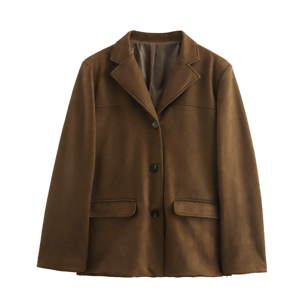 Damen elegante Velours-Optik Blazerjacke mit Reverskragen und Pattentaschen Drune