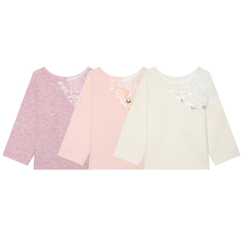 Damen Grobstrick-Pullover mit Rundhalsausschnitt, 3/4-Ärmeln und Pailletten‑Spitzenapplikation Drune