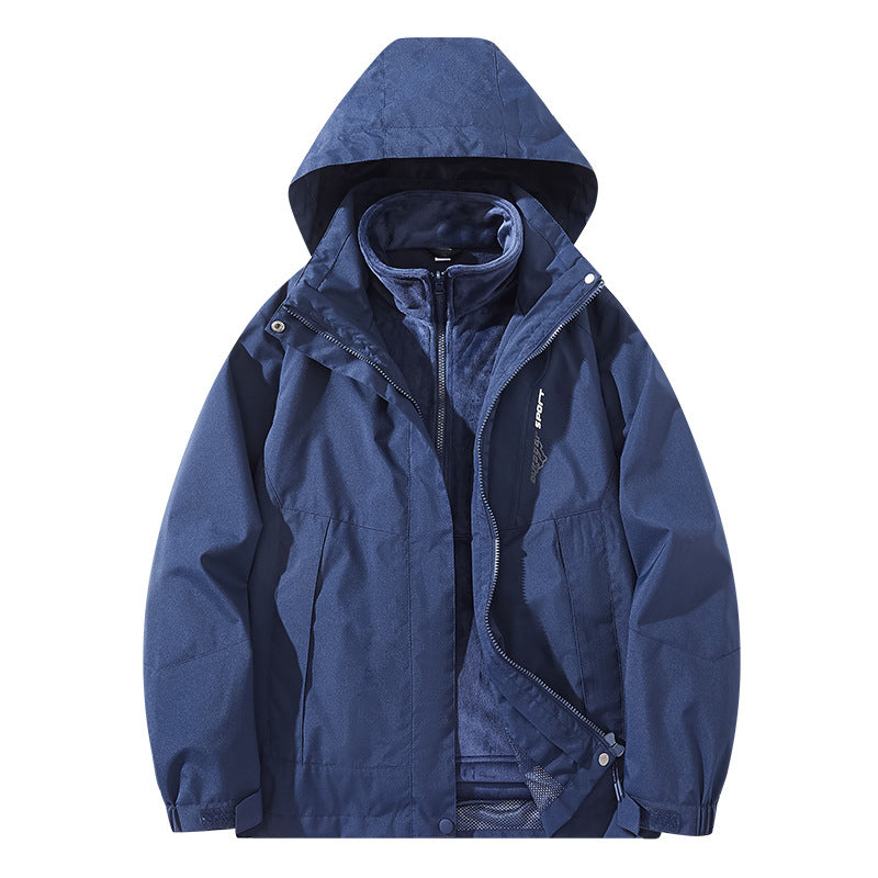 Herren Wasserabweisende zweilagige Trekkingjacke mit abnehmbarer Fleece-Innenjacke und Kapuze Drune
