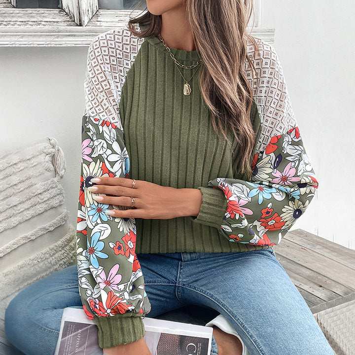 Damen Modischer Pullover mit floralen Ärmeln Drune