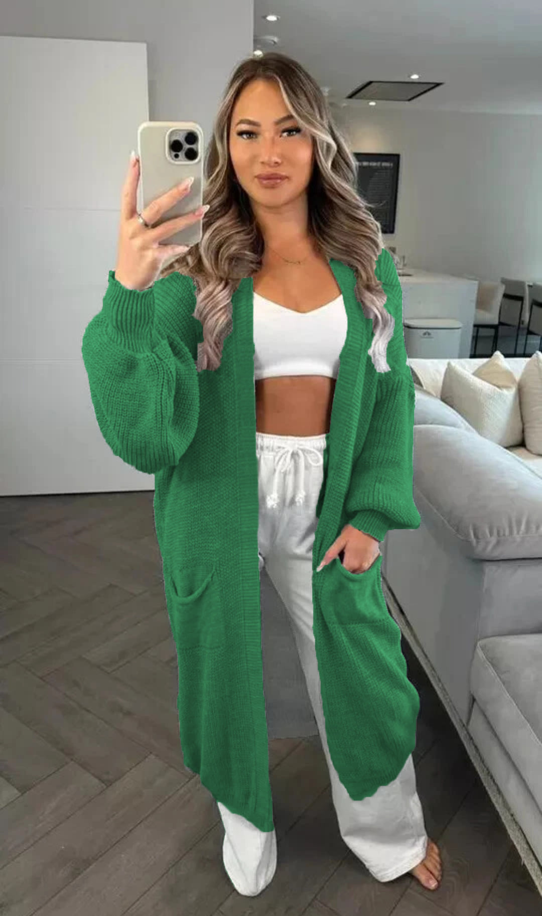 Damen Großer Strickcardigan mit offenem Schnitt und praktischen Taschen Drune