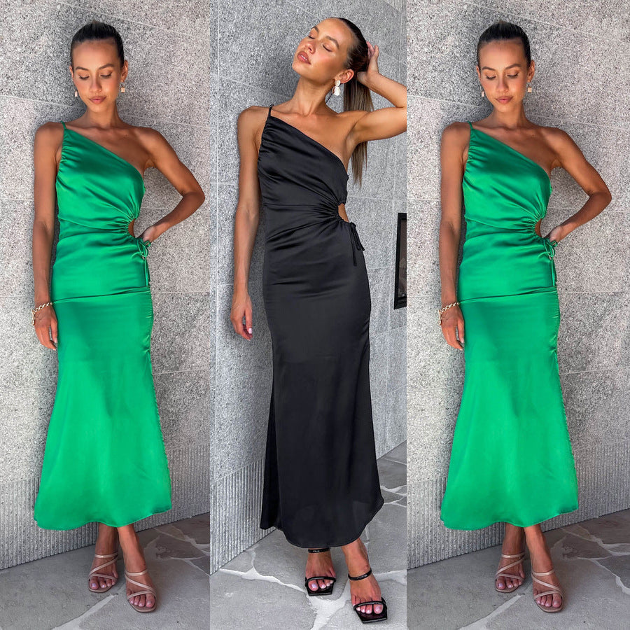 Damen Asymmetrisches Cocktailkleid mit elegantem Seitenschlitz und verzierter Taille Drune
