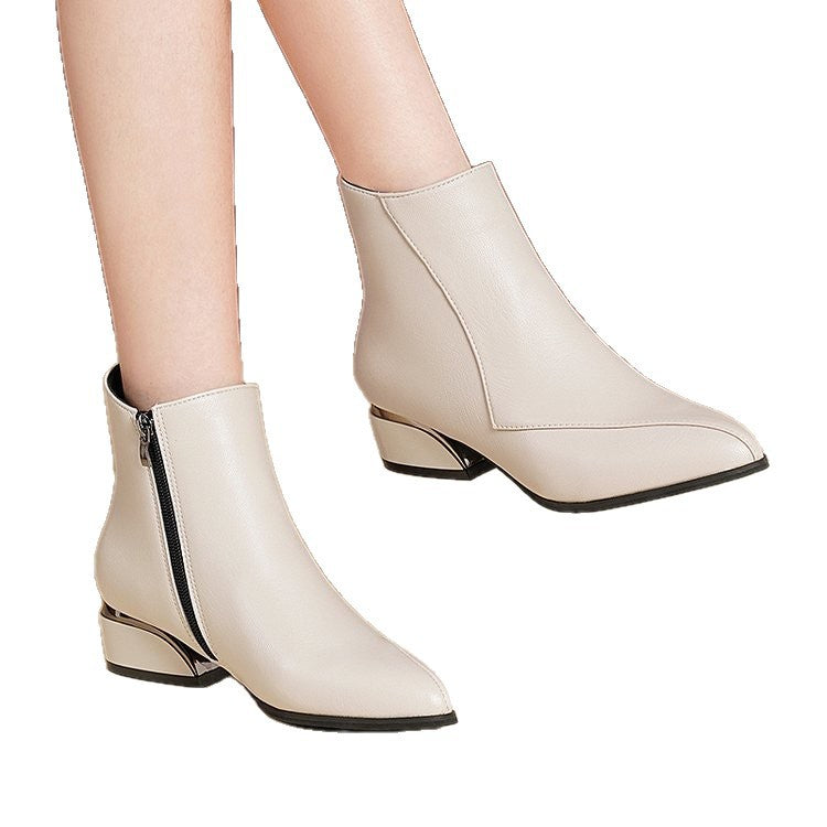 Damen Kurzstiefelette mit spitzer Zehenpartie und skulptiertem Blockabsatz Drune