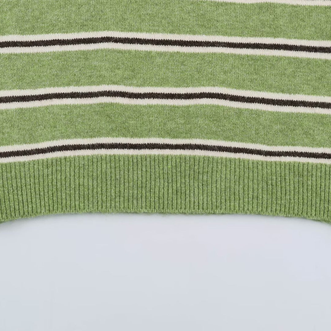 Damen Oversize-Polopullover mit Streifenmuster und Knopfleiste Drune
