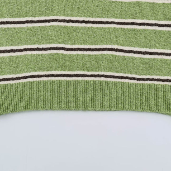 Damen Oversize-Polopullover mit Streifenmuster und Knopfleiste Drune