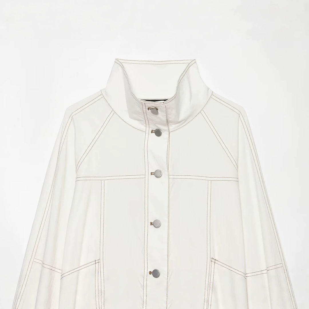 Damen Cropped Parka‑Jacke mit hohem Funnelkragen, Pattentaschen und Bindegürtel Drune