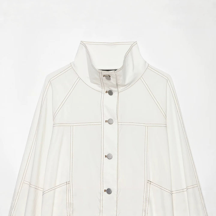 Damen Cropped Parka‑Jacke mit hohem Funnelkragen, Pattentaschen und Bindegürtel Drune