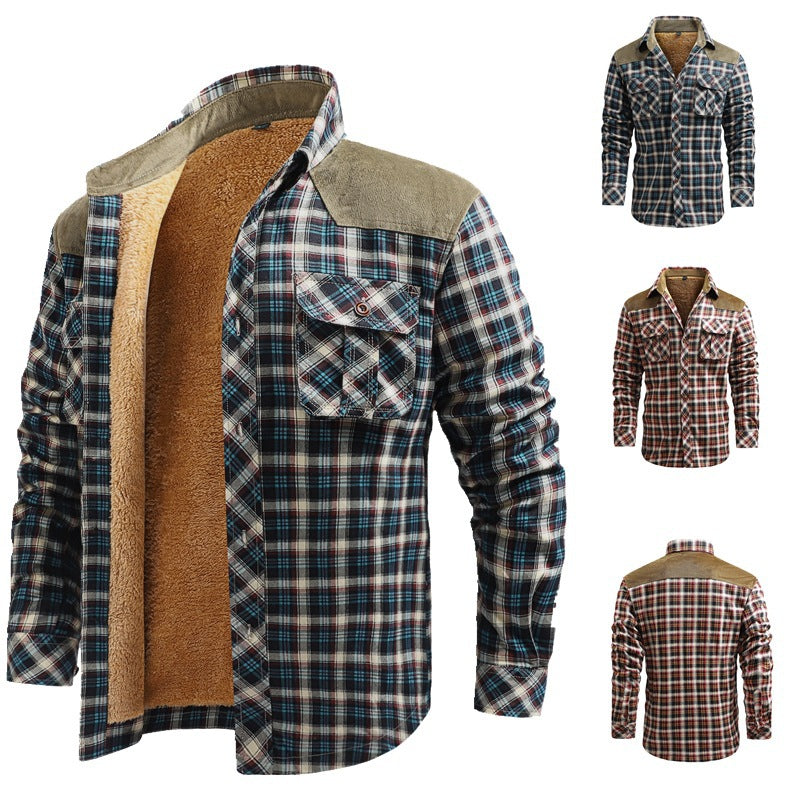Herren Modische Flanellhemdjacke mit Teddyfutter und Schulterpatten Drune