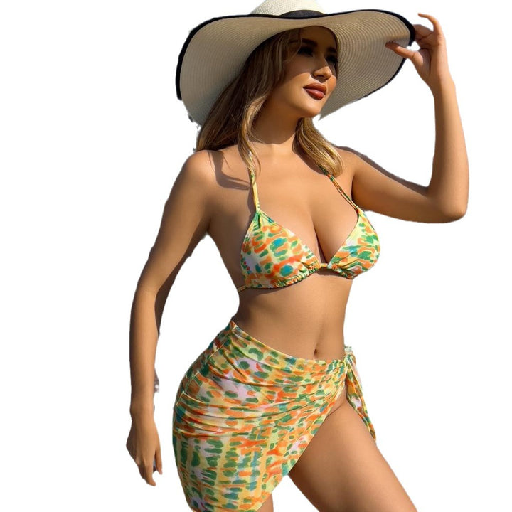 Damen Triangel-Bikini mit modischem Karomuster und praktischer Wickelrobe Drune