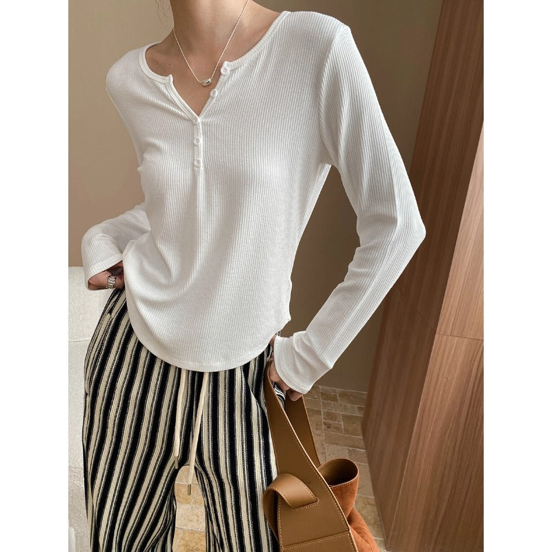 Damen Langarm-Henley-Shirt aus weichem Rippmaterial Drune