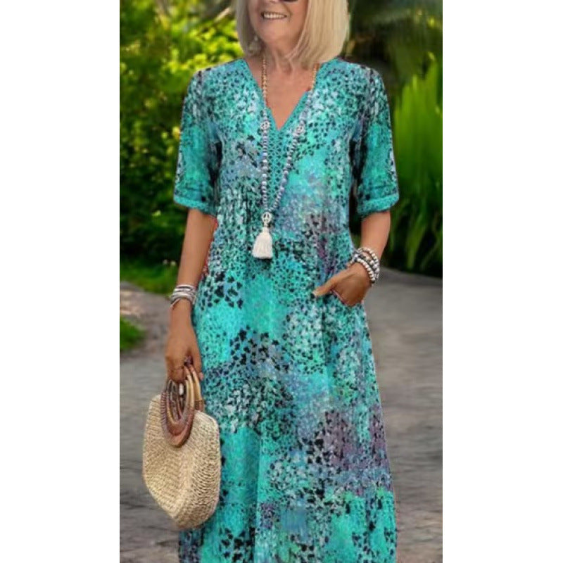 Damen Strandkleid im lässigen Stil mit Taschen und V-Ausschnitt Drune