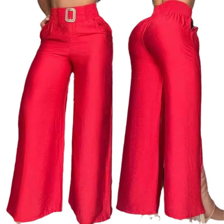 Damen Weite High-Waist-Hosen mit edlem Gürtel-Detail Drune