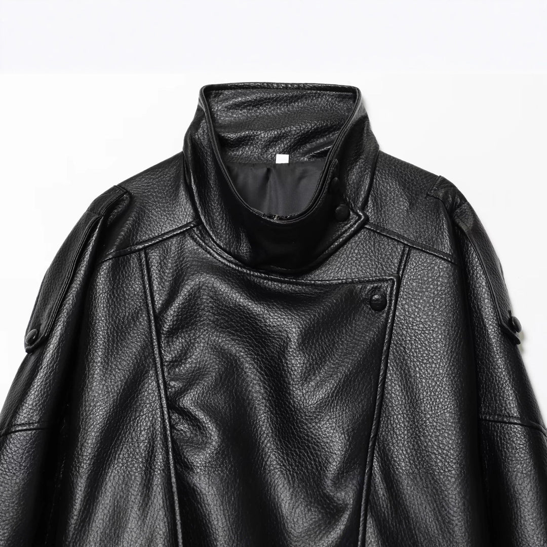 Damen Kurze Boxy-Jacke aus Lederoptik mit hohem Stehkragen und elastischem Saum Drune