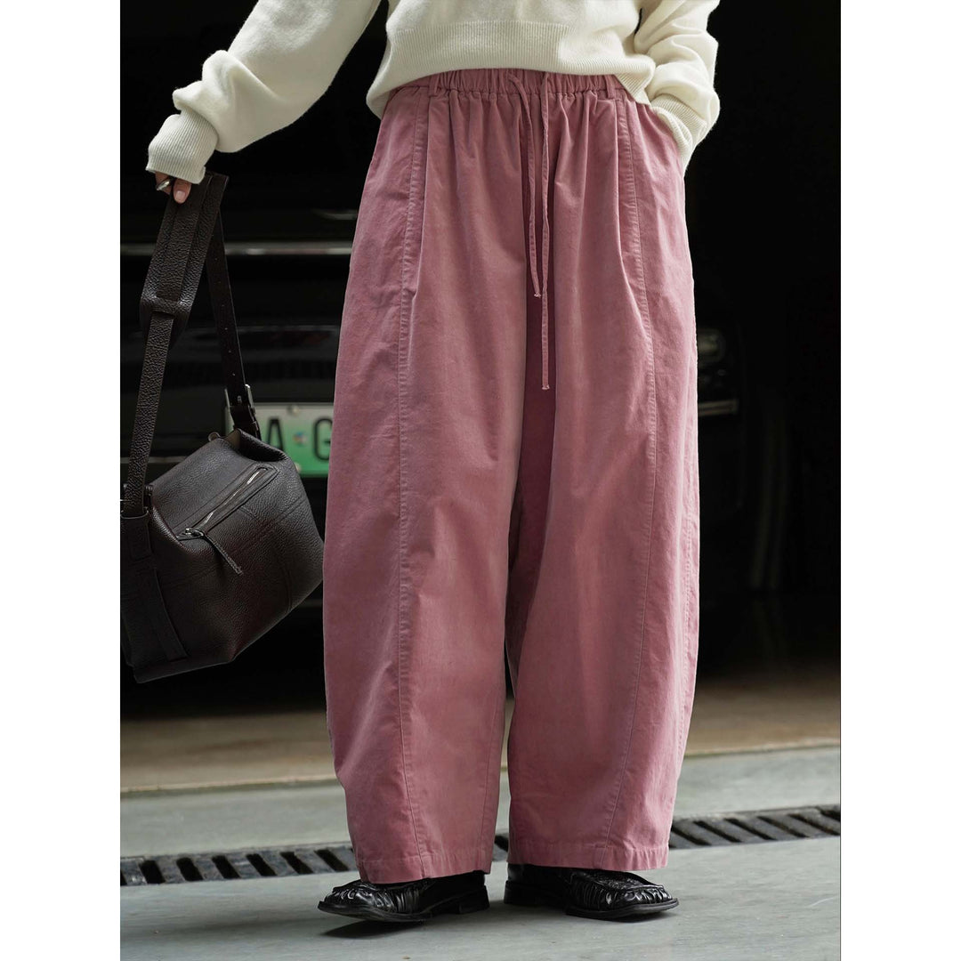 Damen Weite Culotte-Stil-Hose mit elastischem Tunnelzugbund aus Baumwollmix Drune