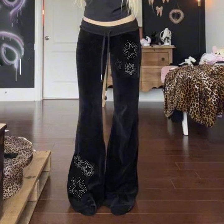 Damen Flare Jogginghose mit funkelnden Sternenapplikationen Drune