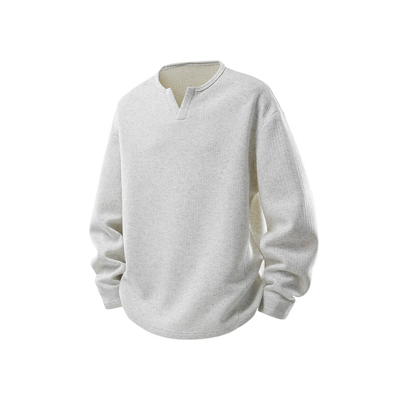 Herren Strukturierter Waffel‑Thermo‑Pullover mit V‑Einsatz und weiter Passform Drune