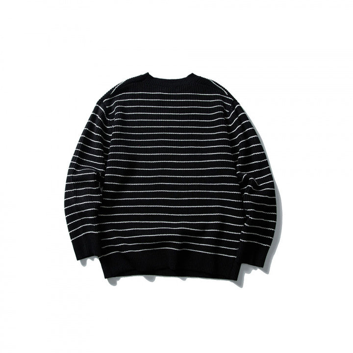 Unisex Oversize Streifen-Strickpullover mit Rundhalsausschnitt und geripptem Saum Drune