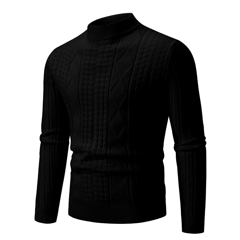 Herren Feiner Mockneck-Pullover mit Zopf- und Waffelstruktur körpernaher Passform Drune
