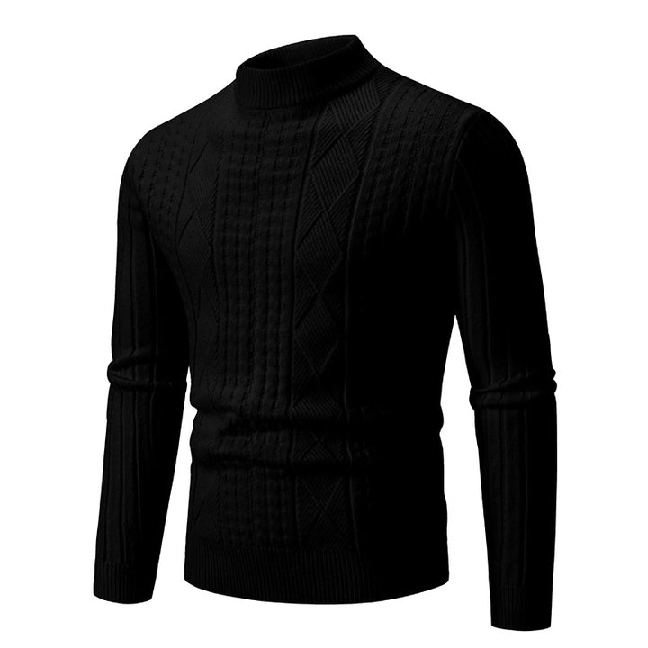 Herren Feiner Mockneck-Pullover mit Zopf- und Waffelstruktur körpernaher Passform Drune