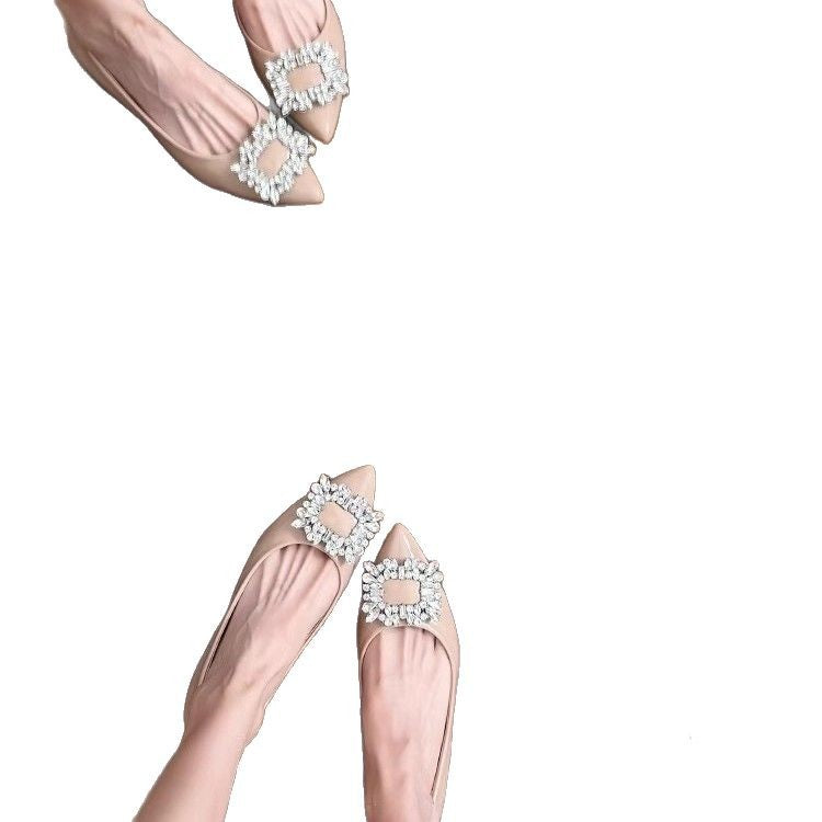 Damen Flache Patent-Ballerinas mit spitzer Zehenform und Schmuckbrosche Drune