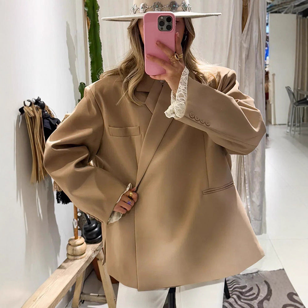 Damen Oversize-Blazer mit kastiger Silhouette, verdeckter Verschluss und Pattentaschen Drune