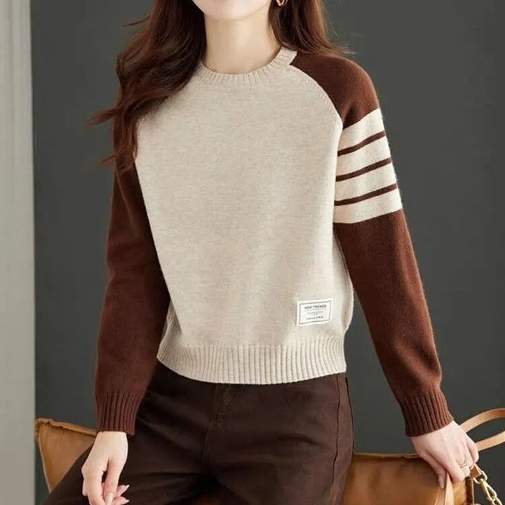 Damen Ringel-Pullover mit modischen Raglanärmeln Drune
