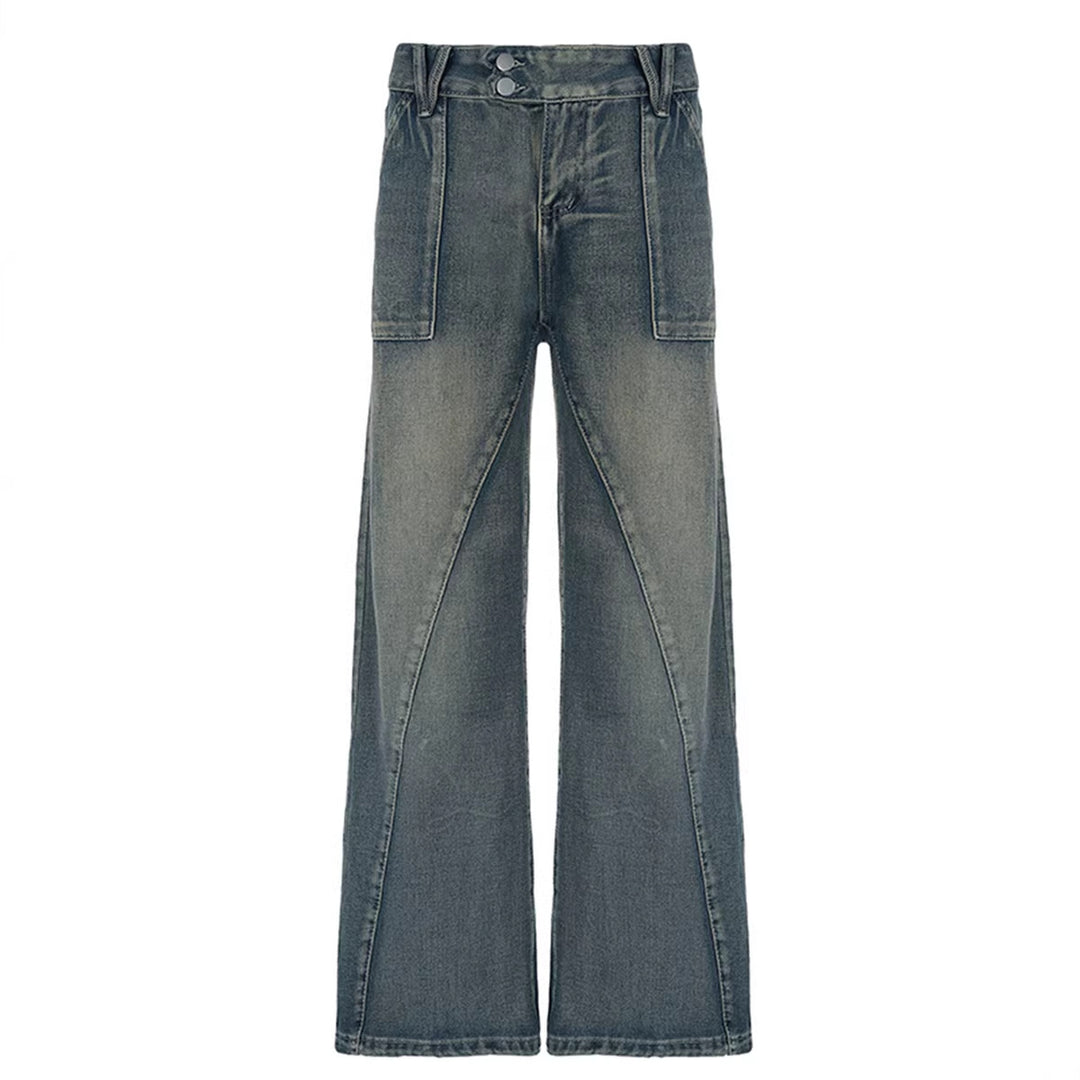 Damen nan weite Low-Rise Baggy-Jeans mit markanten V‑Nahtpaneelen und aufgesetzten Fronttaschen Drune