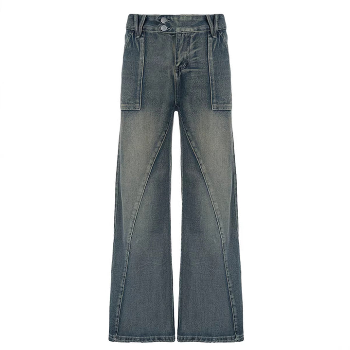 Damen nan weite Low-Rise Baggy-Jeans mit markanten V‑Nahtpaneelen und aufgesetzten Fronttaschen Drune