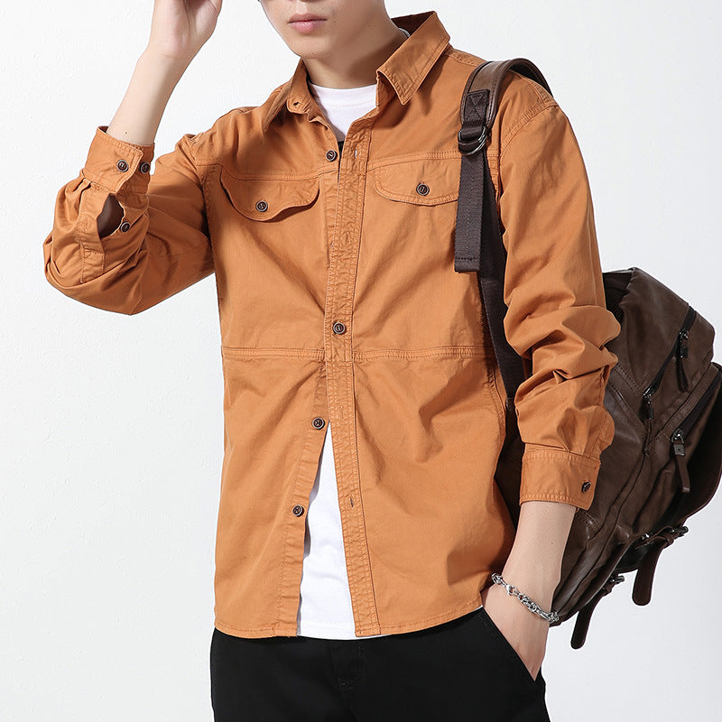 Herren leichte Canvas-Hemdjacke im Overshirt-Stil mit Brustpattentaschen und Knopfverschluss Drune