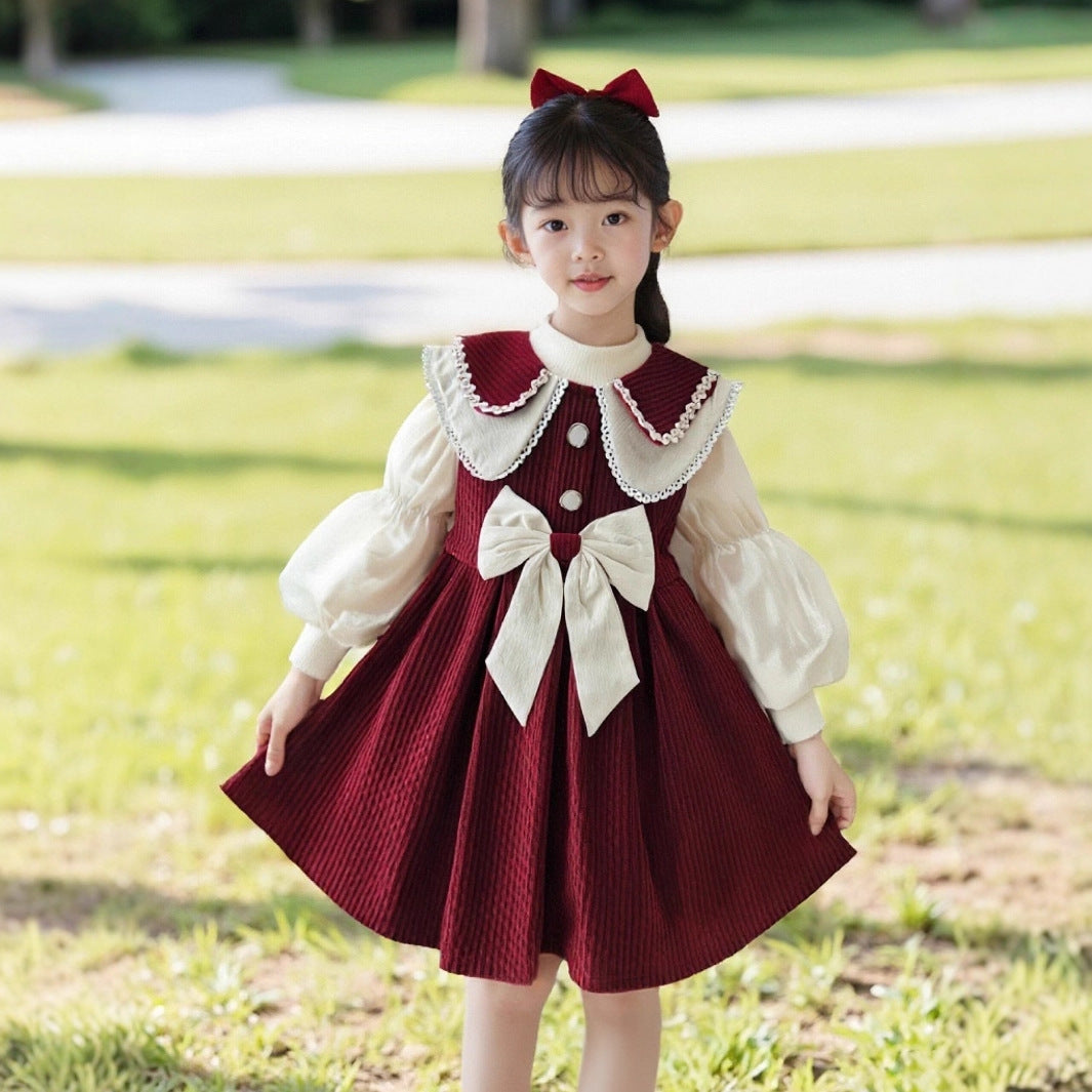 Mädchen Kleid mit festlichem Kragen und Schleifendetail Drune