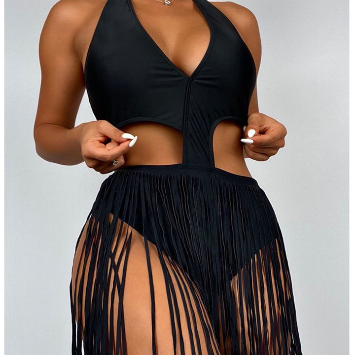 Damen Badeanzug mit geflochtenem Fransenrock Drune