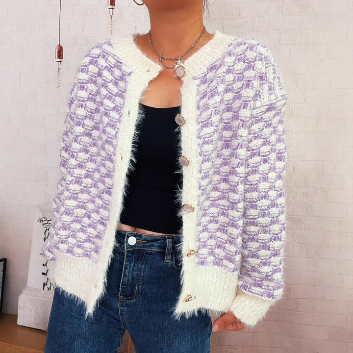Damen flauschige Strickjacke mit modischer Knopfdetailstruktur und lässigem Schnitt Drune