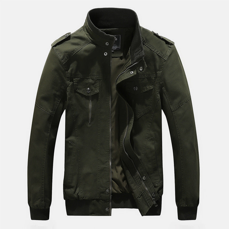 Herren Kurz geschnittene Canvas-Fieldjacke mit Stehkragen Epauletten und Rippenbündchen Drune