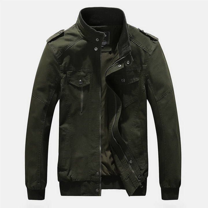 Herren Kurz geschnittene Canvas-Fieldjacke mit Stehkragen Epauletten und Rippenbündchen Drune