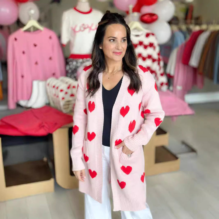 Damen Strickjacke mit herzförmigem Design und modischer Länge Drune