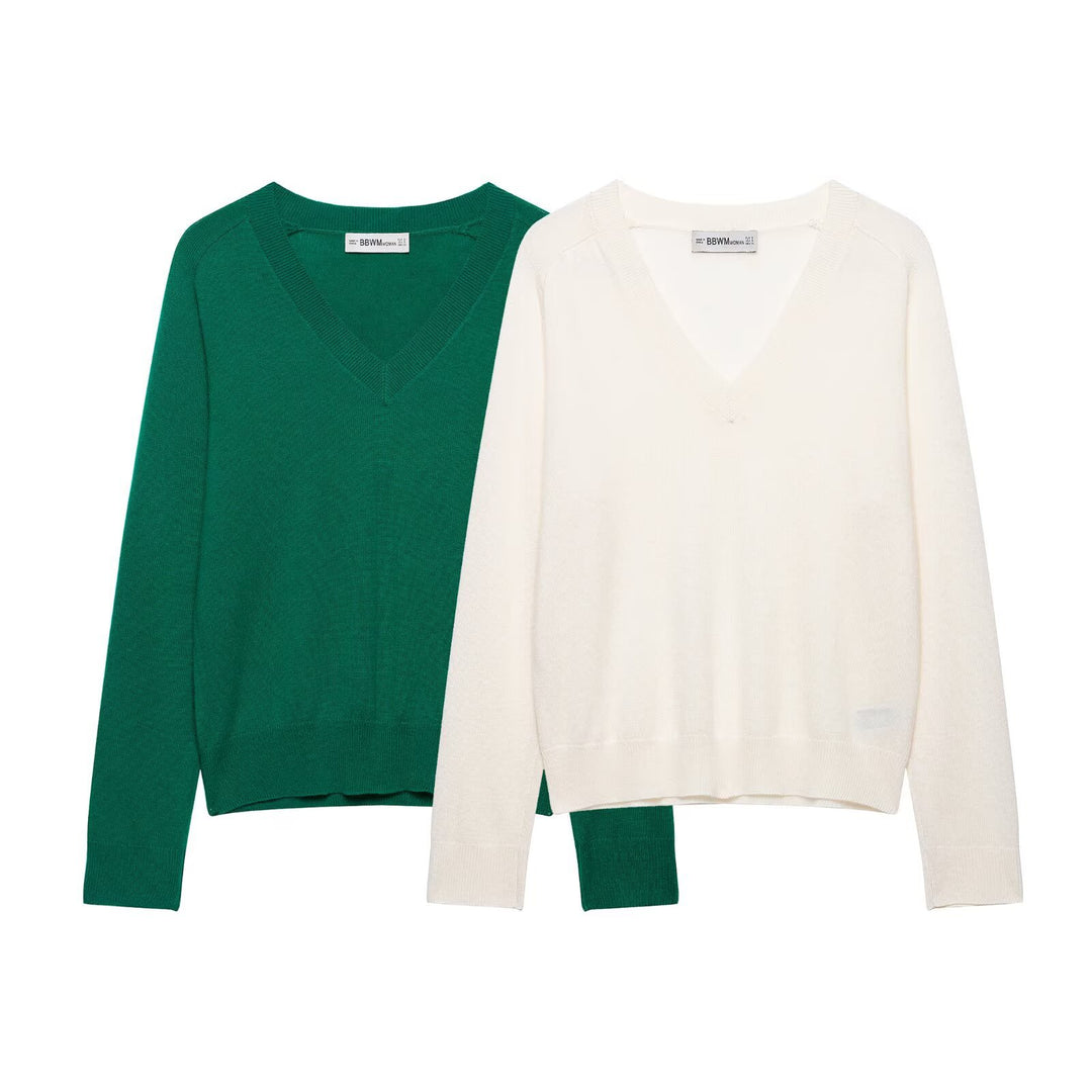 Damen Leichter V‑Ausschnitt Feinstrickpullover mit geripptem Saum Drune