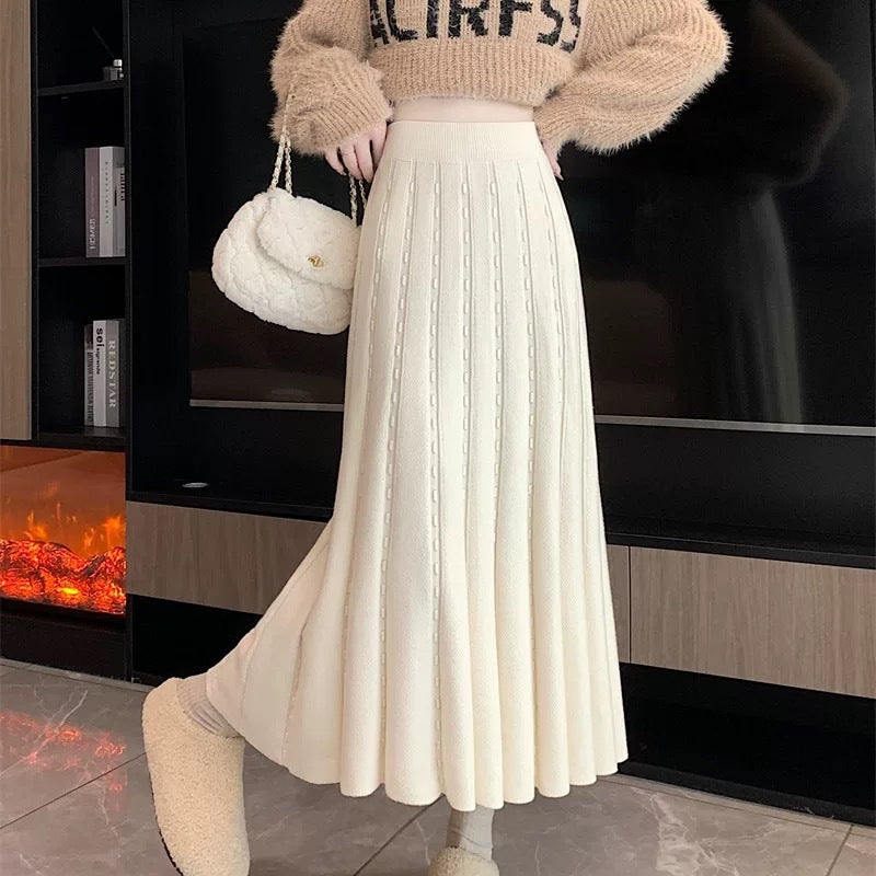 Damen Eleganter Plisseerock mit gehäkeltem Muster Drune