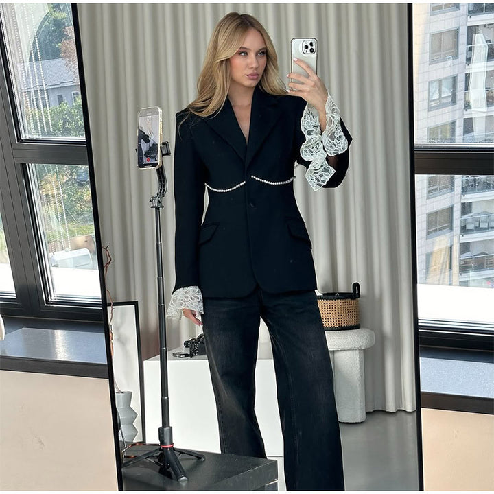 Damen elegante Blazerjacke mit lässigem Schnitt und auffälligen Ärmeln Drune