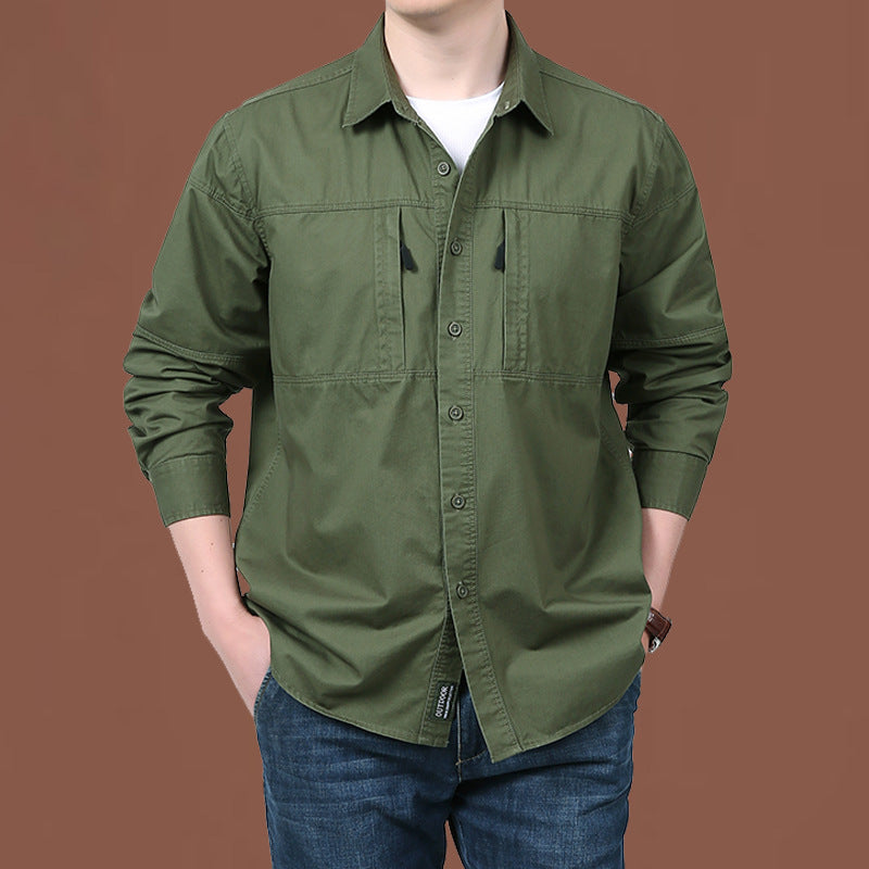 Herren nan leichtes Baumwoll-Utility-Overshirt mit zwei verdeckten Brusttaschen und klassischem Kentkragen Drune