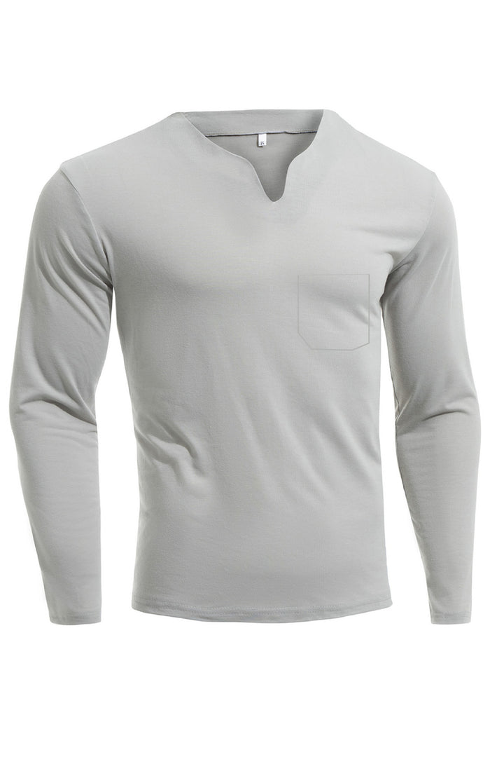 Herren nan Langarmshirt mit V-Ausschnitt Slim Fit Baumwollmix und elastischem Komfortbund Drune