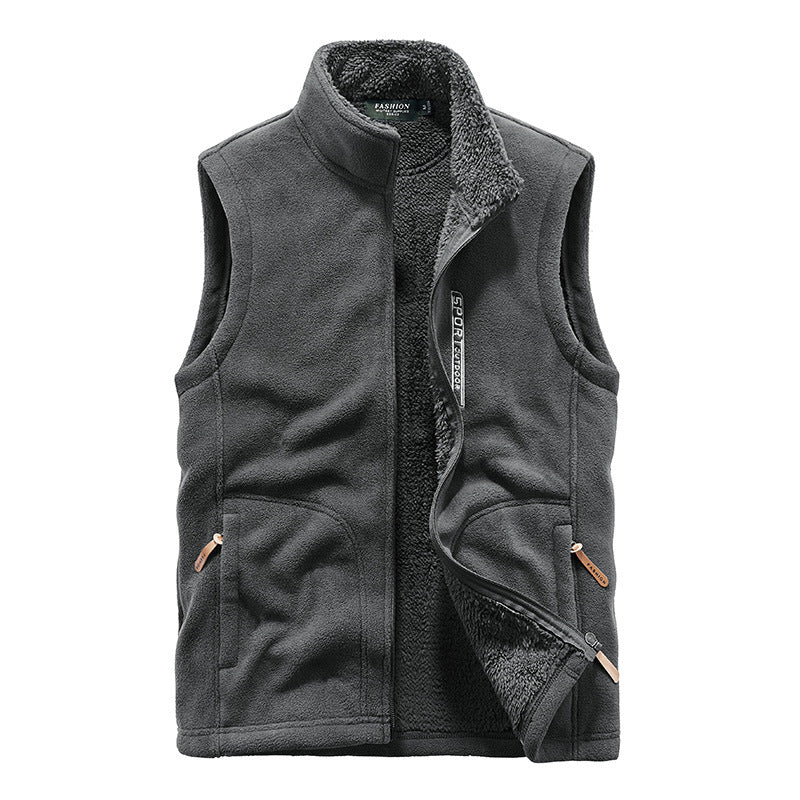 Herren Wattierte Fleece‑Teddyweste mit Sherpa‑Innenfutter, Stehkragen und Reißverschluss Drune