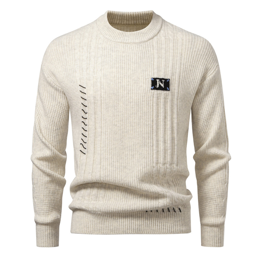 Herren Strukturiertes Rippstrick-Pullover mit Ziernähten und Logo‑Patch Drune