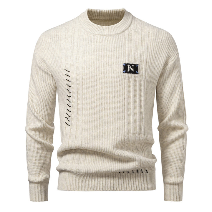 Herren Strukturiertes Rippstrick-Pullover mit Ziernähten und Logo‑Patch Drune